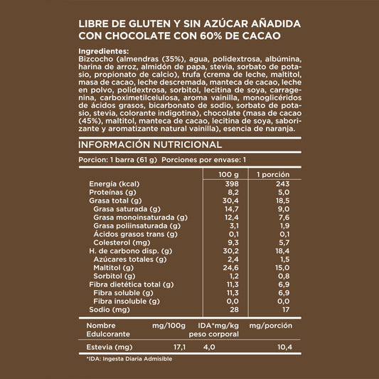 Alea barra almendra trufa naranja chocolate bitter 61g