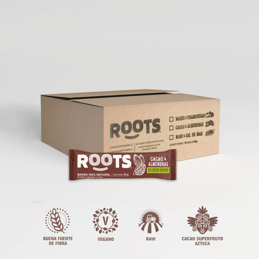 Caja Roots Bar Cacao & Almendras 30g (15 unid.)