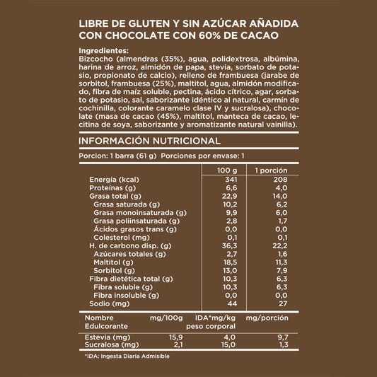 Alea barra almendra frambuesa chocolate bitter 61g