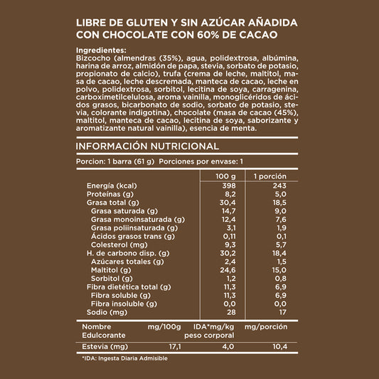 Alea barra almendra trufa menta chocolate bitter 61g
