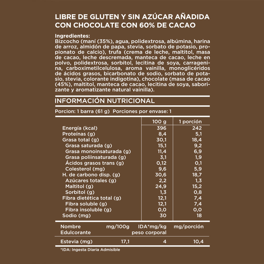 Alea barra mani trufa chocolate bitter 61 grs