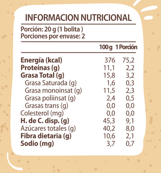 Pack 12 Envases individuales Energy Balls Mani-Cacao KIDS