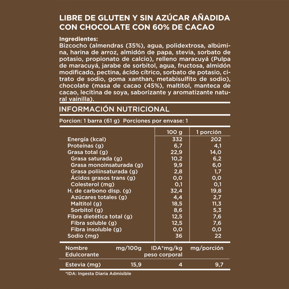 Alea barra almendra maracuya chocolate bitter 61g